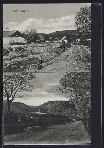 AK Horn /N.-Oe., Mödring, Ortspartie, Strassenpartie mit Kirche