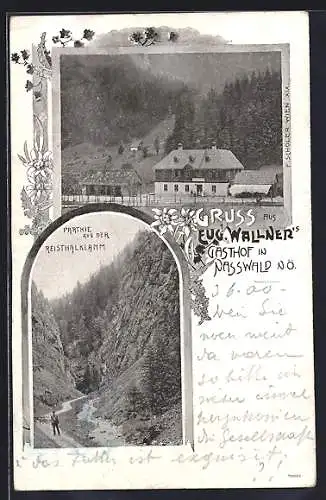 AK Nasswald, Gasthof Eugen Wallner, Partie aus der Reisthalklamm