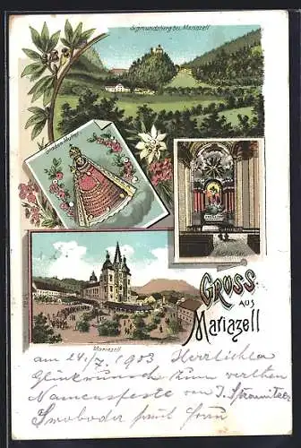 Lithographie Mariazell, Komitee der christl. Frauen Wiens, Kirche, Sigmundsberg