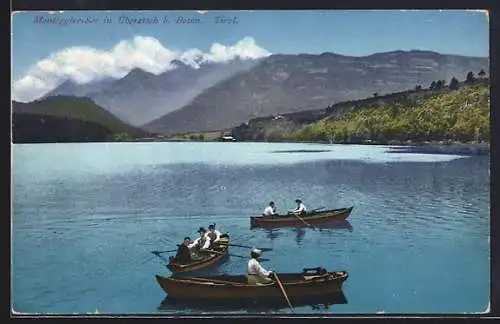 AK Überetsch b. Bozen, Montiggler-See mit Bootspartie