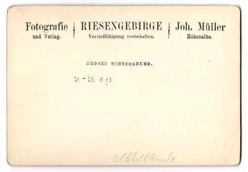 Fotografie Joh. Müller, Hohenelbe, Ansicht Elbfallbaude, Blick in die Grosse Schneegrube, 1893