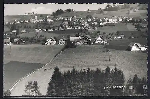 AK Rehetobel, Totalansicht mit Landstrasse aus der Vogelschau