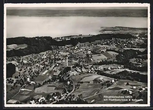 AK Grub, Ortsansicht mit Fünfländerblick und Bodensee