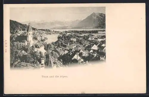 AK Thun, Totalansicht mit Alpen