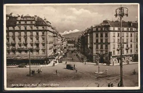 AK Genève, Rue du Mont-Blanc, Hotel de Siecle, Hotel Suisse