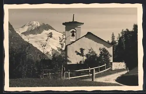 AK Fextal /Ober-Engadin, Bergkirchlein mit P. Tremoggia