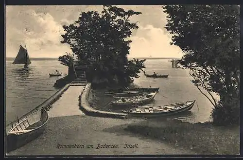 AK Romanshorn am Bodensee, Inseli mit Booten