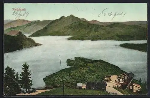 AK Rigi, Rigikänzeli, Ortsansicht mit Bergpanorama aus der Vogelschau