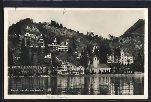 AK Weggis, Ortsansicht vom See aus