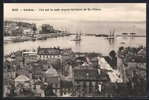 AK Genève, Vue sur la rade depuis les tours de St-Pierre
