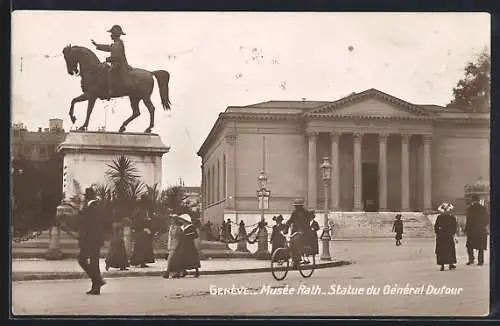 AK Genève, Musée Rath, Statue du General Dufour