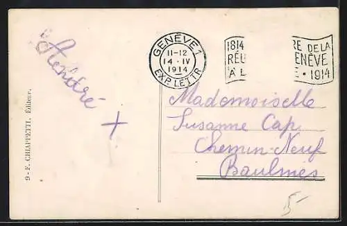 AK Genève, Musée Rath, Statue du General Dufour