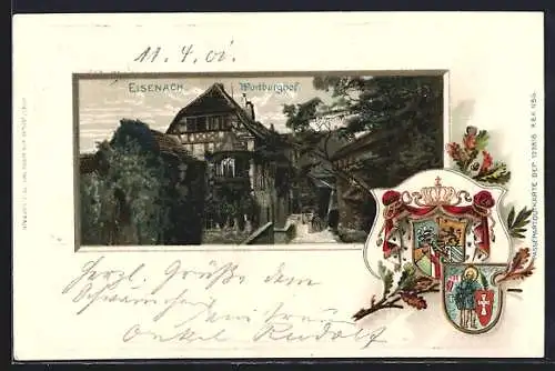 Passepartout-Lithographie Eisenach / Thüringen, Wartburghof, Wappen