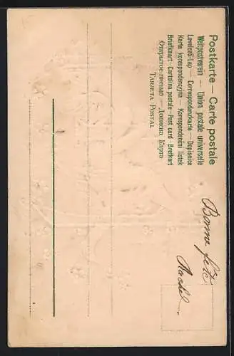 Lithographie Engel trägt den Buchstaben E