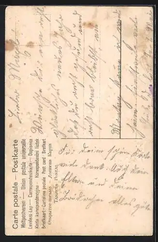 AK Amor rankt Vergissmeinnicht um den Buchstaben V