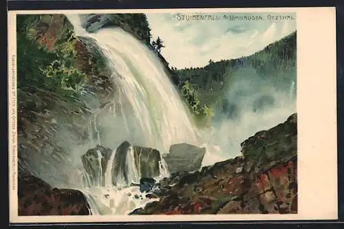 Lithographie Umhausen, Stuibenfall, Ötzthal