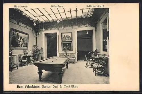 AK Genève, Hotel d`Angleterre, Quai du Mont Blanc, Salle de billard