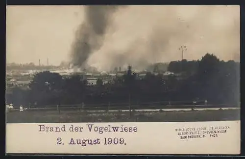 AK Brand der Dresdener Vogelwiese am 2. August 1909