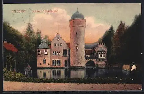 AK Mespelbrunn / Spessart, Schloss bei Dämmerung