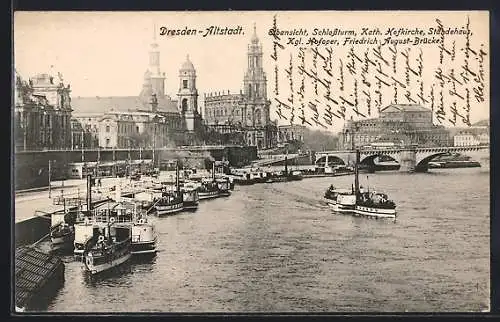 AK Alt-Dresden, Elbansicht mit Schlossturm, Katholischer Hofkirche, Ständehaus und Königlicher Hofoper