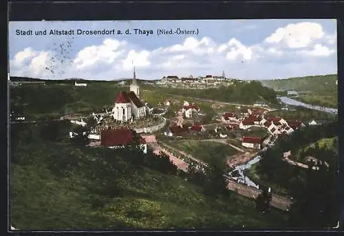 AK Drosendorf a. d. Thaya, Ortsansicht mit Kirche und Friedhof