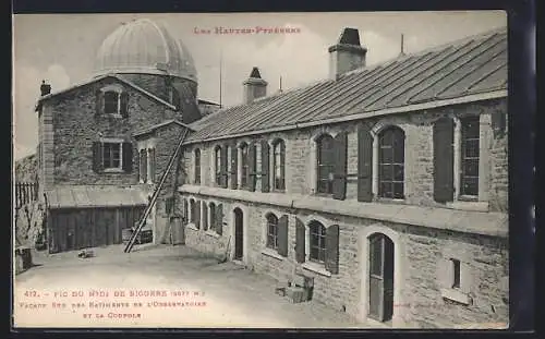 AK Pic du Midi de Bigorre, Les Hautes-Pyrénées, Facade Sud des Batiments de l`Observatoire et la Coupole