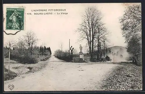 AK Bourg-Lastic, La Vierge et le chemin bordé d`arbres