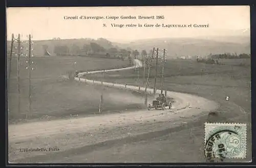 AK Circuit d`Auvergne, Coupe Gordon Bennett 1905, Virage entre la Gare Laqueuille et Ganoté, Autorennen
