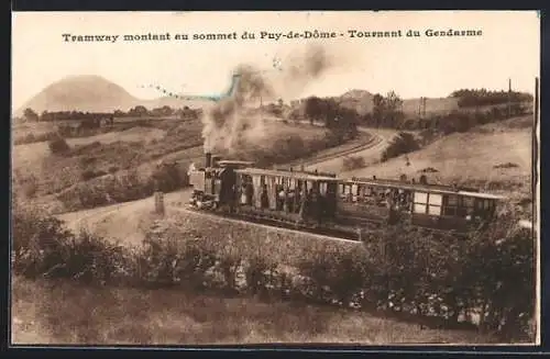 AK Le Puy-de-Dome, Tramway pontant au sommet, Tournant du Gendarme