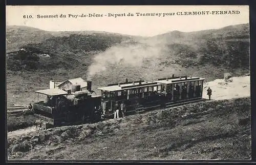 AK Le Puy-de-Dome, Sommet, Depart du Tramway pour Clermont-Ferrand