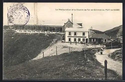 AK Le Puy-de-Dome, La Restaurant et le Chemin de Fer au sommet, l`Auberge du Temple de Mercure