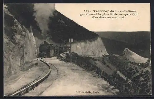 AK Le Puy-de-Dome, Tramway gravissant la plus forte rampe avant d`arriver au sommet