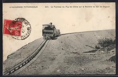 AK Col de Ceyssat, Le Tramway du Puy-de-Dome sur le Remblai