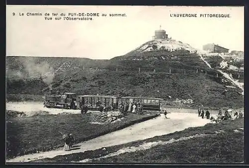 AK Le Puy-de-Dome, Le Chemin de fer au sommet, vue sur l`Observatoire