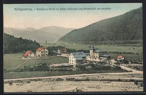 AK Heiligenberg, Bahnhof und Hotel zur Ruine Girbaden vom Steinbruch aus gesehen