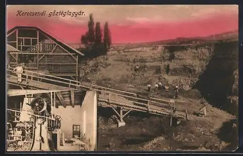 AK Kerecsendi gözteglagyar, Bergbau, Tagebau, Förderwagen auf der Rampe, Bergleute