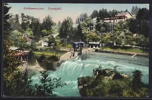 AK Traunfall /Salzkammergut, Wasserfall aus der Vogelschau