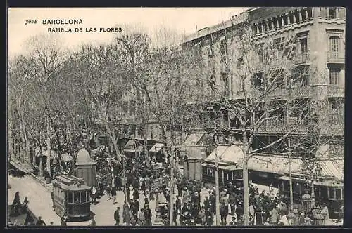 AK Barcelona, Rambla de las Flores, Strassenbahn