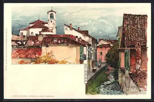 Künstler-Lithographie Manuel Wielandt: Stresa, Partie im Ort