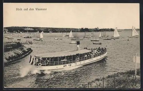 AK Berlin-Wannsee, Blick auf den Wannsee, mit Dampfer