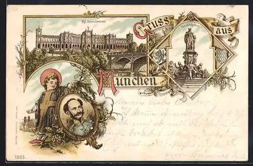 Lithographie München, Kgl. Maximilianeum, Mon. König Max II., Münchner Kindl