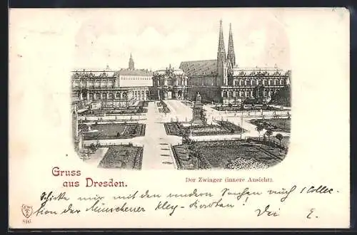 AK Dresden, Der Zwinger, innere Ansicht aus der Vogelschau