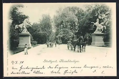 AK Stuttgart, Rossebändiger, Pferdemonumente im Park