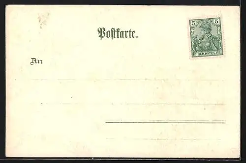Lithographie Hannover, Schmiedestrasse, das leibniz Haus, das Wappen