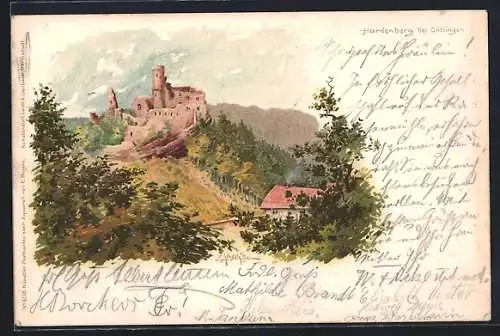 Lithographie Nörten, Ruine Hardenberg