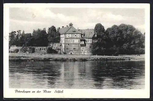 AK Petershagen / Weser, Schloss & Uferpartie