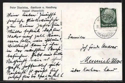 AK Kappel /Hunsrück, Ortspanorama von einem Gewässer aus