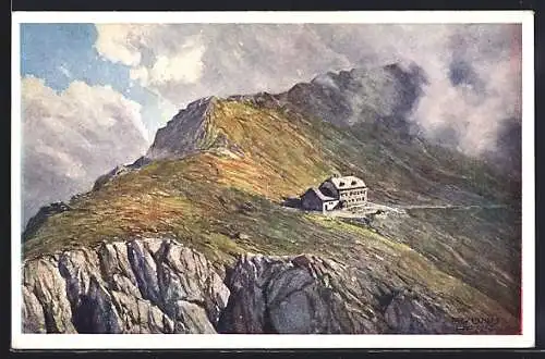 Künstler-AK Bruno Hess: Schiestlhaus, Berghütte auf dem Hochschwab