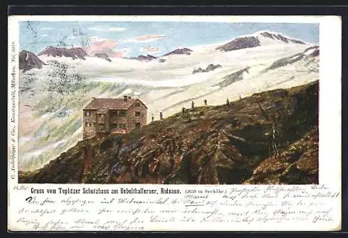 AK Teplitzer Schutzhaus am Uebelthalferner, Berghütte und Kletterer, Ridnaun