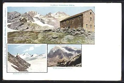 AK Teplitzer Schutzhaus /Ridnaun, Ansicht mit Gipfelpanorama, Grohmannshütte, Müllerhütte